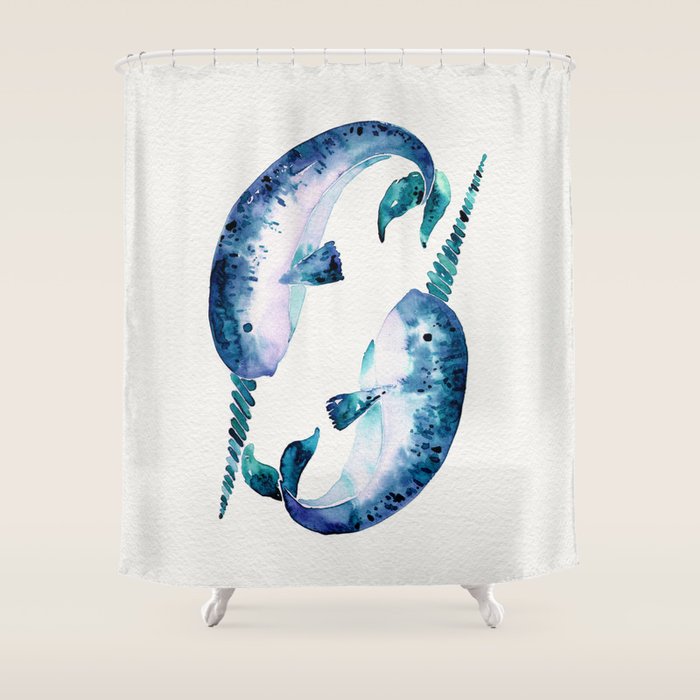 Blue Narwhals Shower Curtain Gallery Image 1