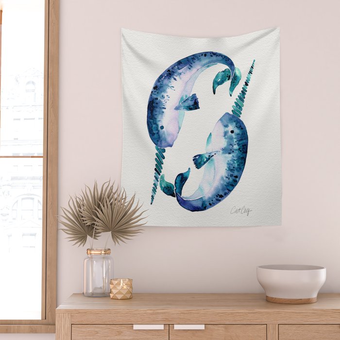 Blue Narwhals Wall Tapestry Gallery Image 2