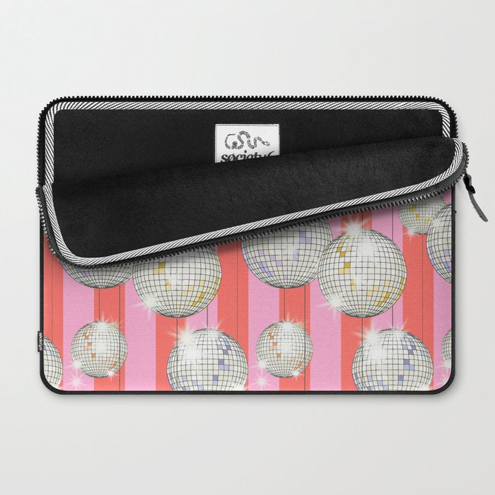 Striped Party Disco Ball Pink Laptop Sleeve Gallery Image 2