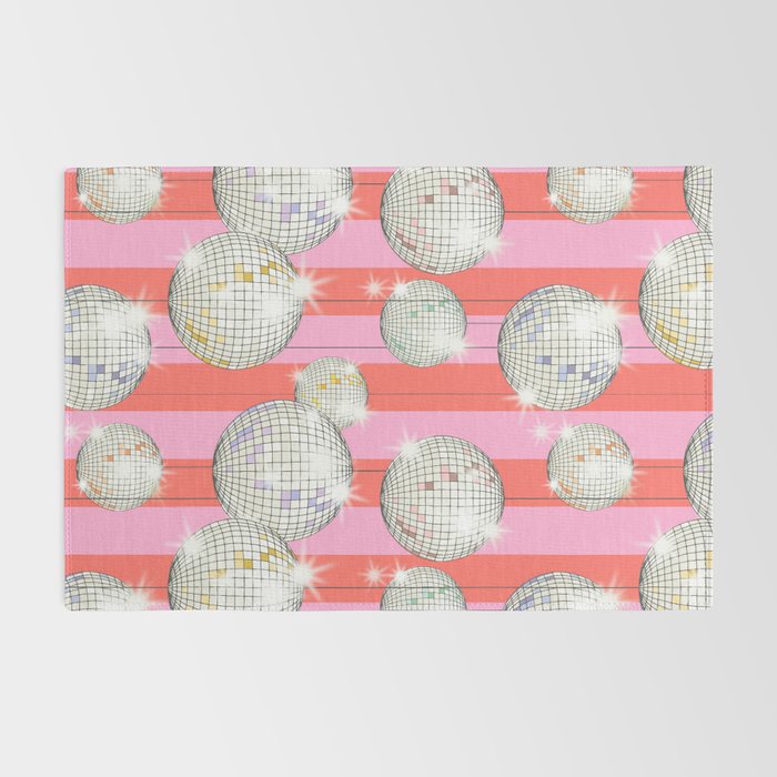 Striped Party Disco Ball Pink Rug Gallery Image 2
