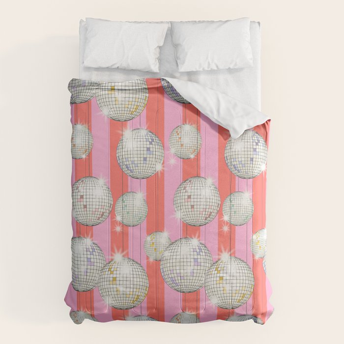 Striped Party Disco Ball Pink Comforter Gallery Image 6
