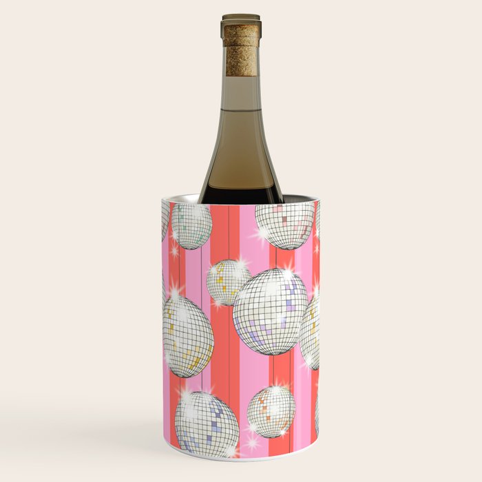 Striped Party Disco Ball Pink Wine Chiller Gallery Image 1