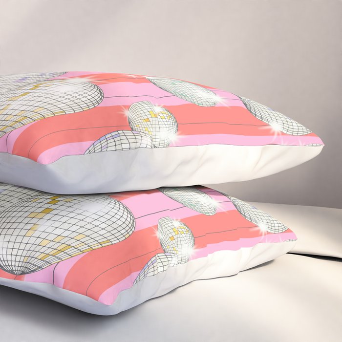 Striped Party Disco Ball Pink Pillow Sham Gallery Image 3