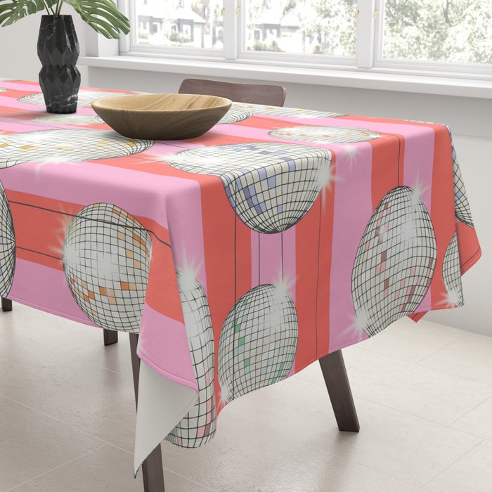 Striped Party Disco Ball Pink Tablecloth Gallery Image 3