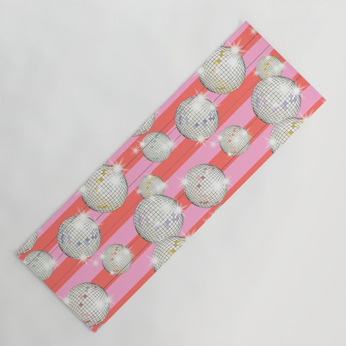 Striped Party Disco Ball Pink Yoga Mat Gallery Image 1