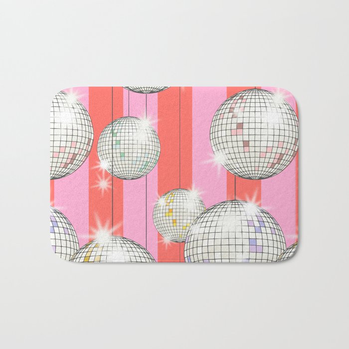 Striped Party Disco Ball Pink Bath Mat Gallery Image 1