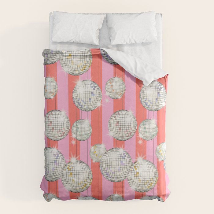 Striped Party Disco Ball Pink Duvet Cover Gallery Image 1