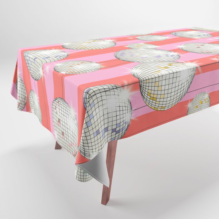 Striped Party Disco Ball Pink Tablecloth Gallery Image 1