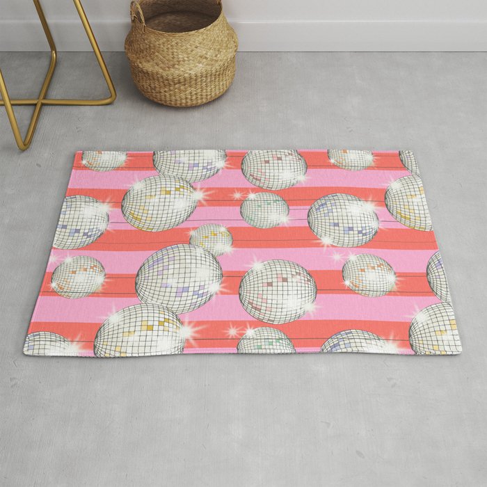 Striped Party Disco Ball Pink Rug Gallery Image 1
