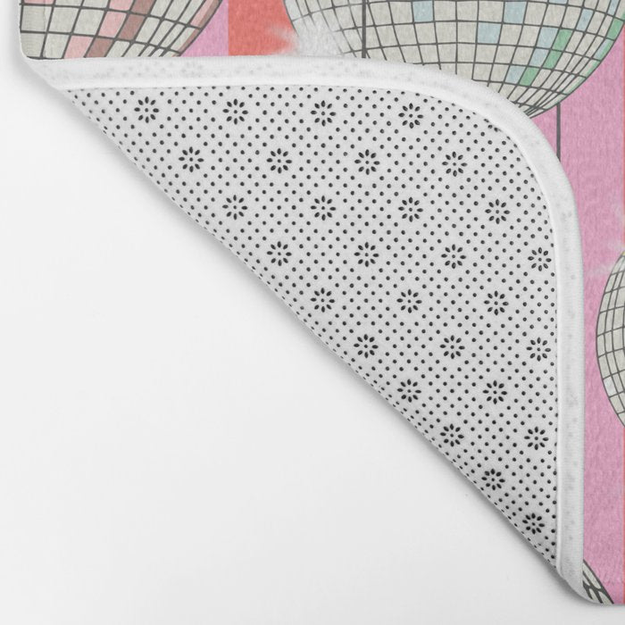 Striped Party Disco Ball Pink Bath Mat Gallery Image 2