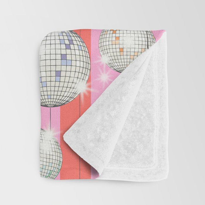 Striped Party Disco Ball Pink Throw Blanket Gallery Image 3