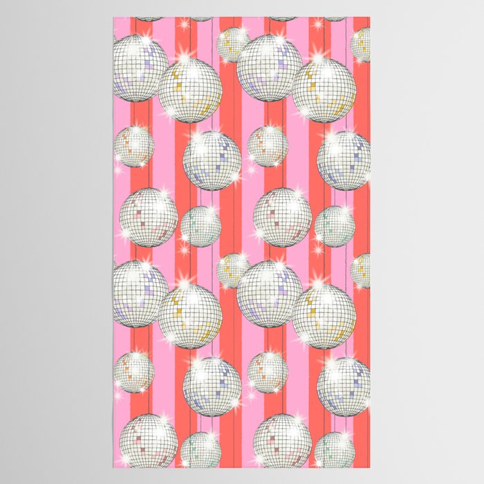 Striped Party Disco Ball Pink Tablecloth Gallery Image 2