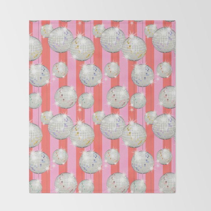 Striped Party Disco Ball Pink Throw Blanket Gallery Image 2