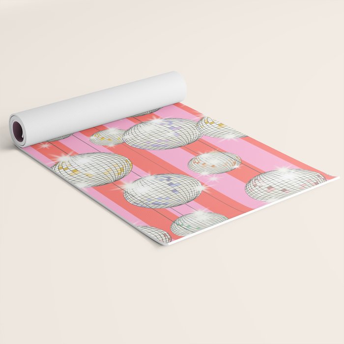 Striped Party Disco Ball Pink Yoga Mat Gallery Image 2