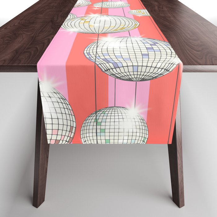 Striped Party Disco Ball Pink Table Runner Gallery Image 1