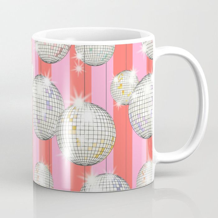Striped Party Disco Ball Pink Coffee Mug Gallery Image 1