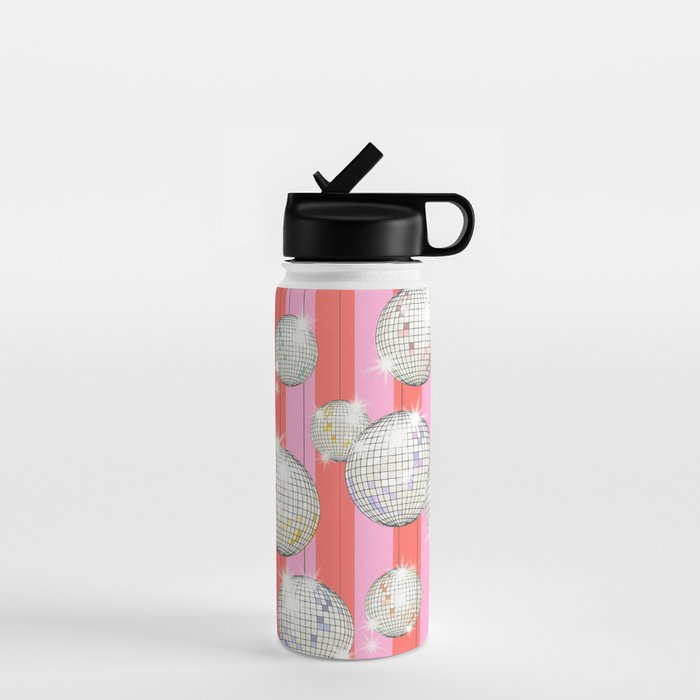 Striped Party Disco Ball Pink Water Bottle Gallery Image 1