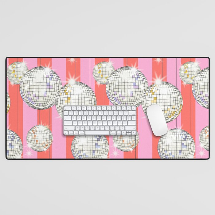 Striped Party Disco Ball Pink Desk Mat Gallery Image 1