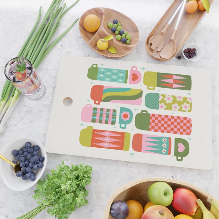 Retro Coffee Thermoses Multicolor on White Cutting Board Gallery Image 2