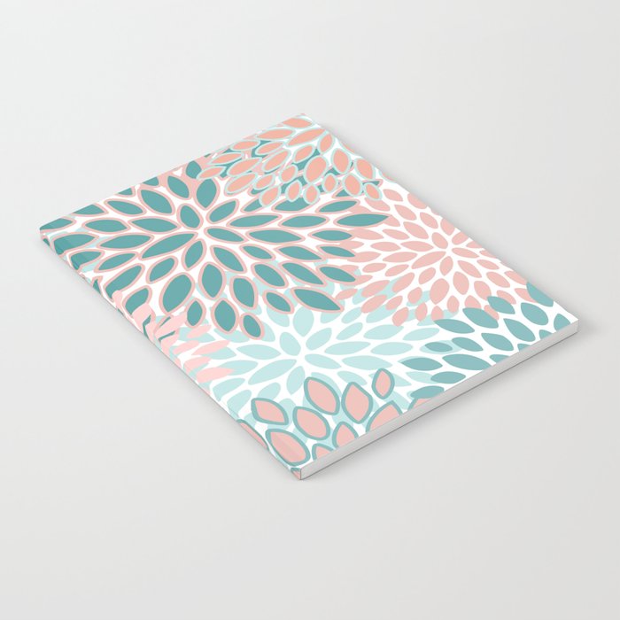 Festive, Modern, Floral Prints, Teal and Coral Notebook Gallery Image 2