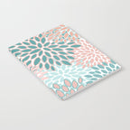 Festive, Modern, Floral Prints, Teal and Coral Notebook Gallery Image 2