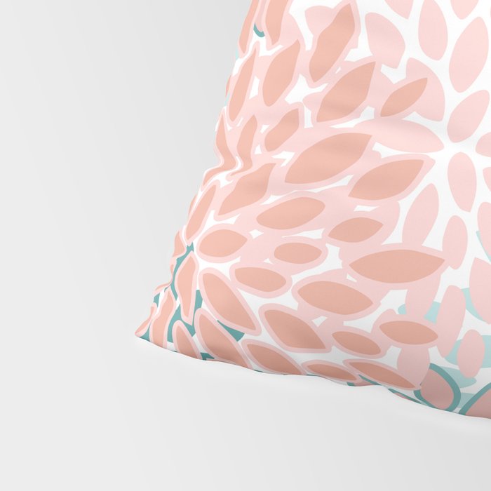 Festive, Modern, Floral Prints, Teal and Coral Pillow Sham Gallery Image 4