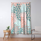 Festive, Modern, Floral Prints, Teal and Coral Window Curtain Gallery Image 5