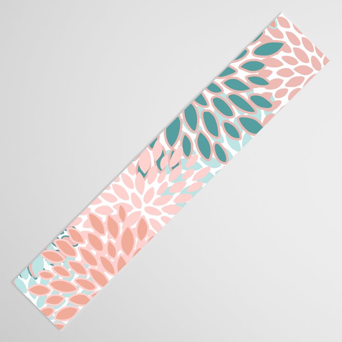 Festive, Modern, Floral Prints, Teal and Coral Table Runner Gallery Image 3