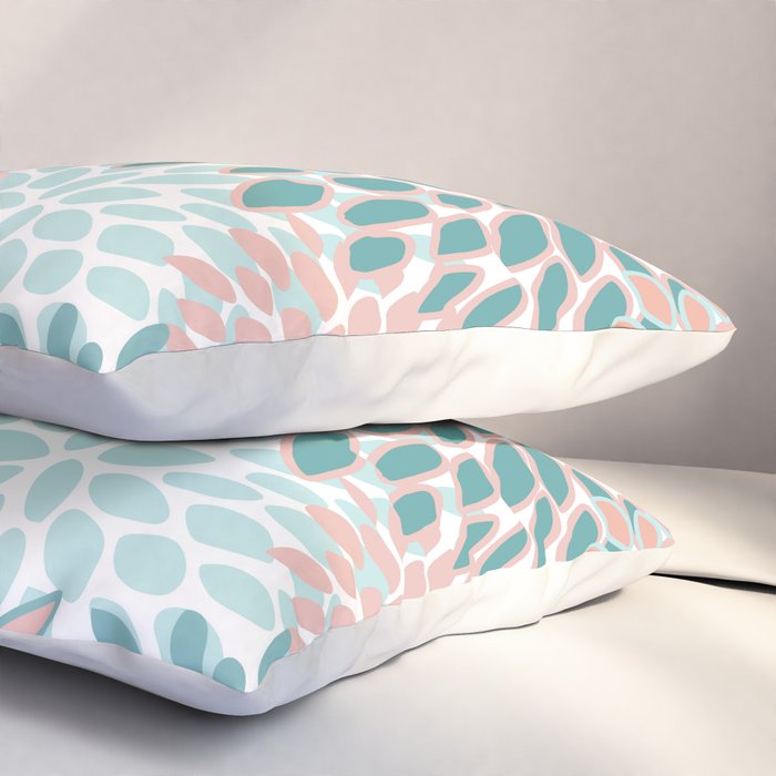 Festive, Modern, Floral Prints, Teal and Coral Pillow Sham Gallery Image 3