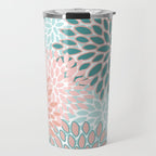 Festive, Modern, Floral Prints, Teal and Coral Travel Mug Gallery Image 1
