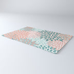 Festive, Modern, Floral Prints, Teal and Coral Rug Gallery Image 3
