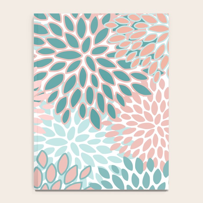 Festive, Modern, Floral Prints, Teal and Coral Notebook Gallery Image 4