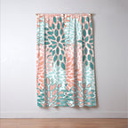 Festive, Modern, Floral Prints, Teal and Coral Window Curtain Gallery Image 3