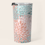 Festive, Modern, Floral Prints, Teal and Coral Travel Mug Gallery Image 3