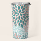 Festive, Modern, Floral Prints, Teal and Coral Travel Mug Gallery Image 2