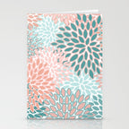 Festive, Modern, Floral Prints, Teal and Coral Stationery Card Gallery Image 2
