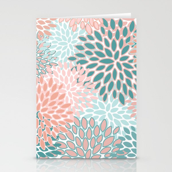 Festive, Modern, Floral Prints, Teal and Coral Stationery Card Gallery Image 1