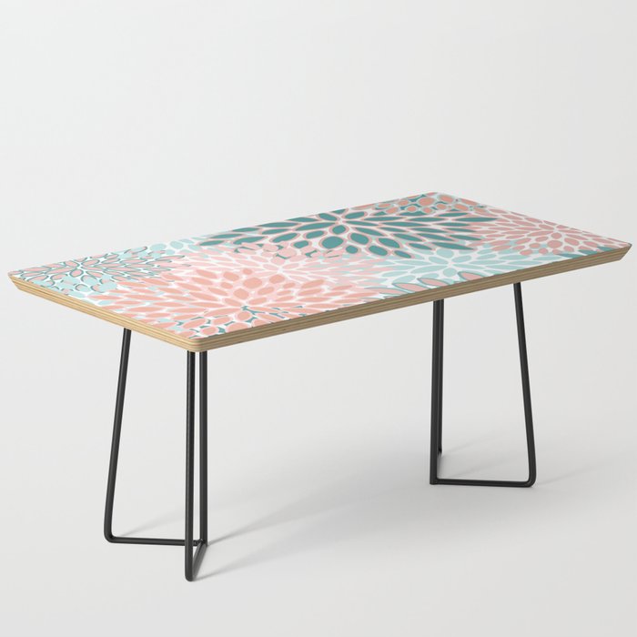 Festive, Modern, Floral Prints, Teal and Coral Coffee Table Gallery Image 1