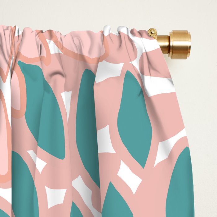Festive, Modern, Floral Prints, Teal and Coral Window Curtain Gallery Image 2