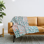 Festive, Modern, Floral Prints, Teal and Coral Throw Blanket Gallery Image 1