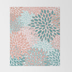 Festive, Modern, Floral Prints, Teal and Coral Throw Blanket Gallery Image 2