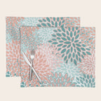 Festive, Modern, Floral Prints, Teal and Coral Placemat Gallery Image 1