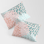 Festive, Modern, Floral Prints, Teal and Coral Pillow Sham Gallery Image 3
