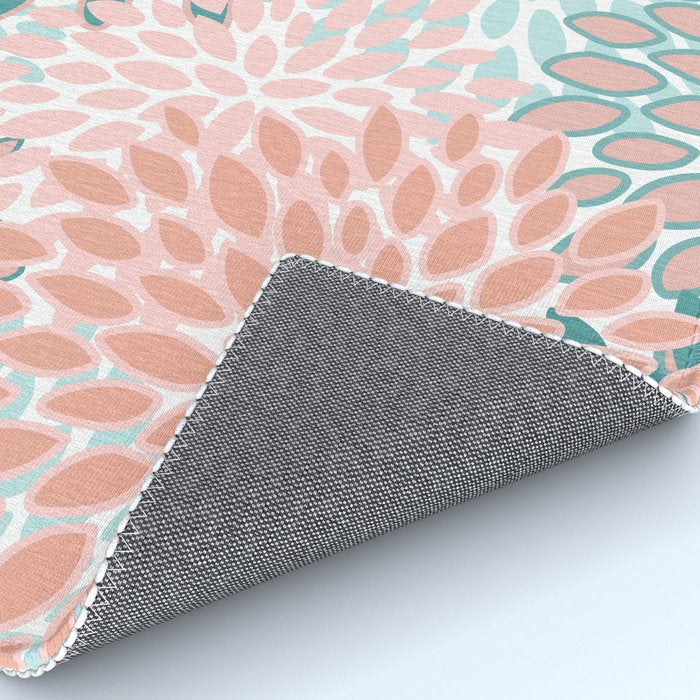 Festive, Modern, Floral Prints, Teal and Coral Rug Gallery Image 4