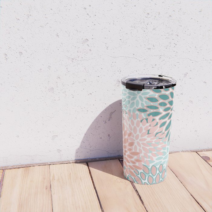 Festive, Modern, Floral Prints, Teal and Coral Travel Mug Gallery Image 4