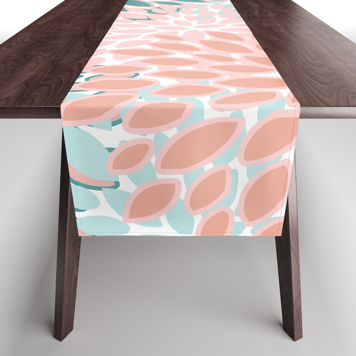 Festive, Modern, Floral Prints, Teal and Coral Table Runner Gallery Image 1