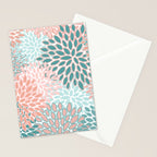 Festive, Modern, Floral Prints, Teal and Coral Stationery Card Gallery Image 2