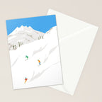 Snowy Mountain Skiers Stationery Card Gallery Image 2