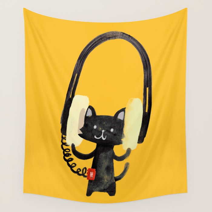 I Love Huge Headphone Wall Tapestry Gallery Image 4