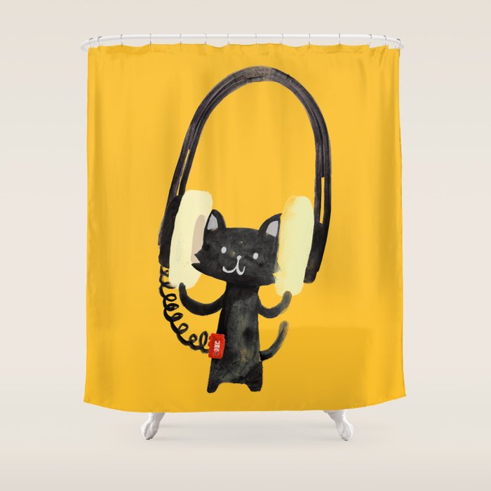 I Love Huge Headphone Shower Curtain Gallery Image 1